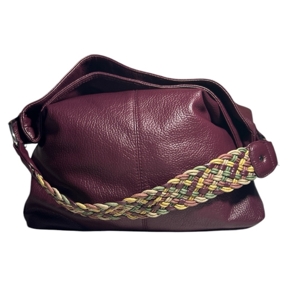 Woven/Braided Strap Plum/Burgundy Soft Faux Leather Oversized Hobo Tote Bag